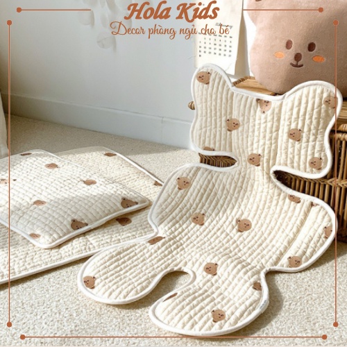 Tấm thảm lót xe chất cotton họa tiết hình thêu thông thoáng cho bé HolaKids Decor