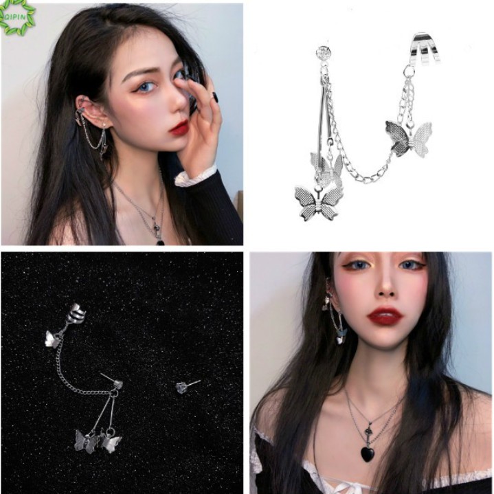 Khuyên tai nữ gắn chuỗi xích dài hình bướm phong cách thời trang cá tính dành cho nữ