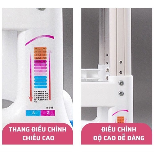 Bộ bàn ghế cho bé tiểu học chống gù chống cận có giá đỡ sách, bàn học thông minh cho học sinh kích thước 70cm x 45cm