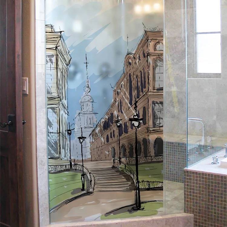 Decal trang trí kính cao cấp mẫu thành phố Cổ (60cm x 116cm)