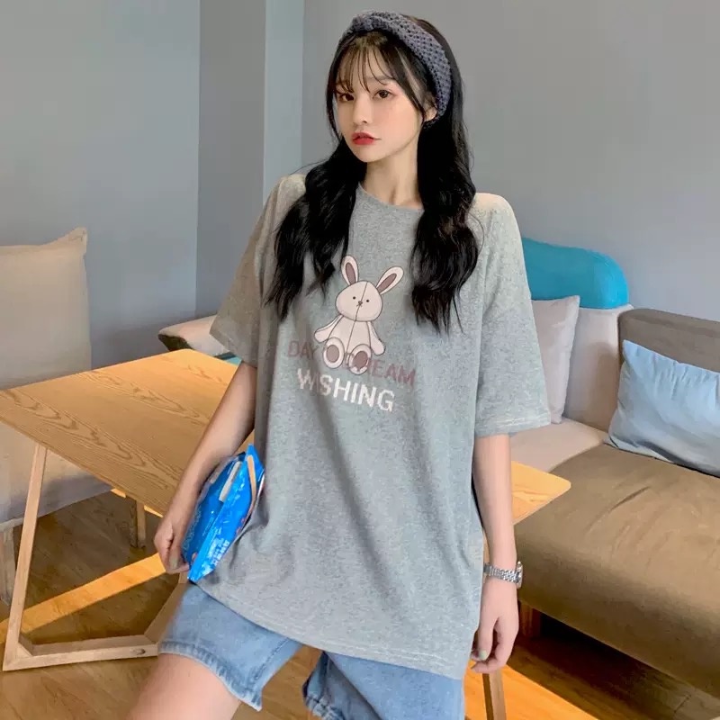 MS6612 Áo thun nữ in hình thỏ form rộng, áo thun cotton hè mát