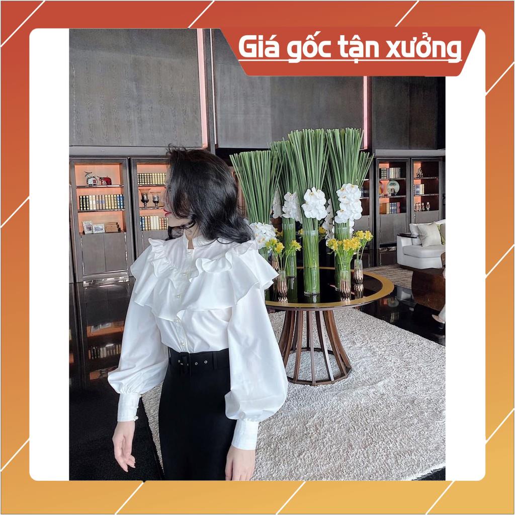 [Hàng Chất Lượng] Áo Sơ Mi Nút Ngọc Bèo Tầng Cổ Trụ MELY (TRẮNG)