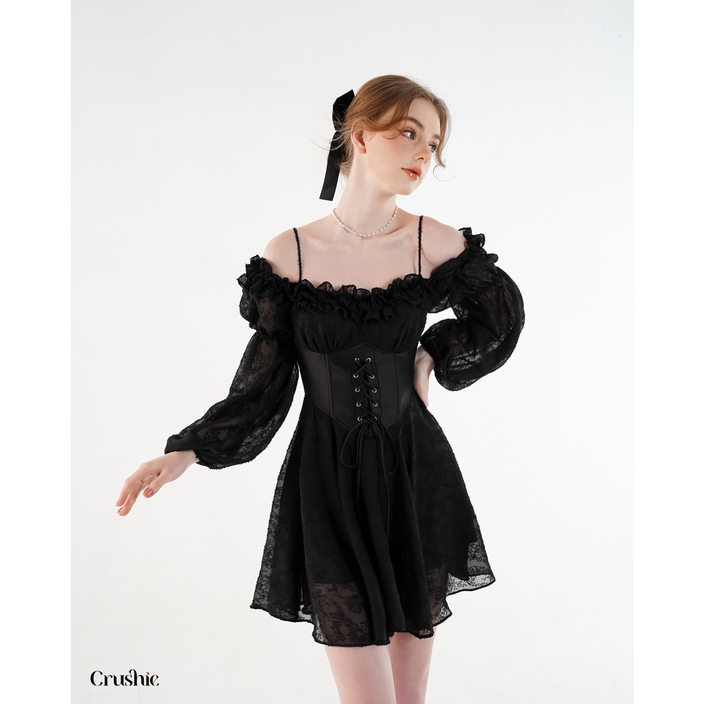 Đầm thiết kế Crushie dáng váy xòe bo eo trễ vai Lovey dress