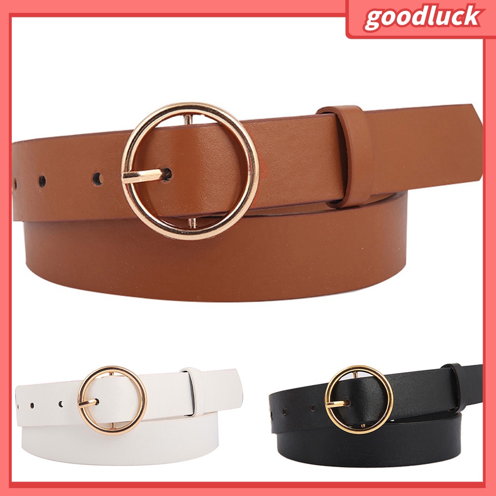 Thắt Lưng Da Phối Khoá Kim Loại Tròn Phong Cách Vintage Dành Cho Nữ