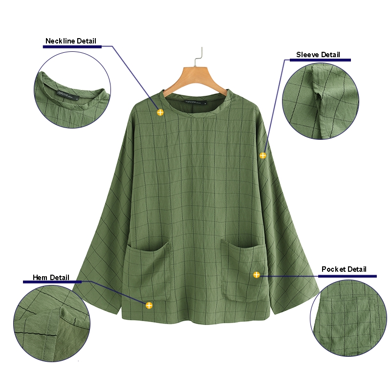 ZANZEA Áo Kiểu Tay Cánh Dơi Họa Tiết Caro Thời Trang Cho Nữ