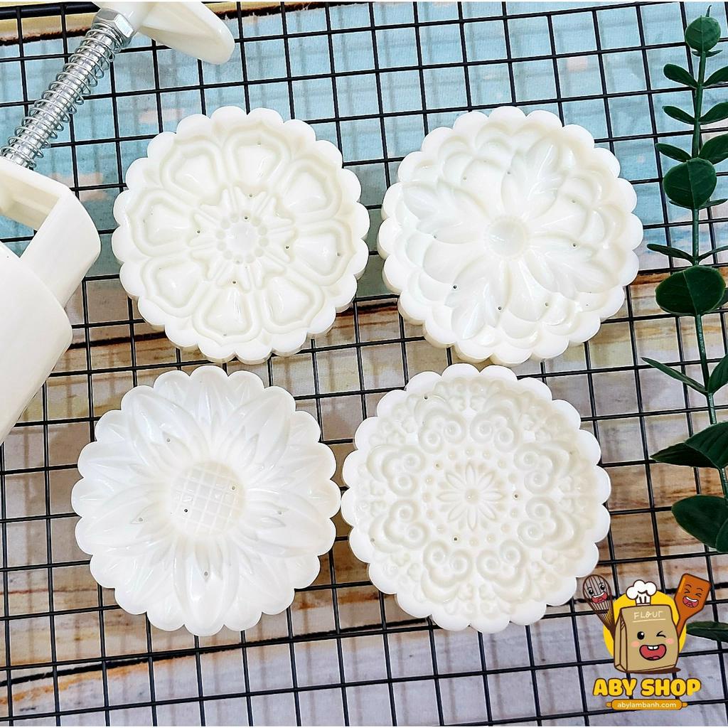 Khuôn trung thu lò xo 4 mặt tròn 150g hoa 22 ⚡ HÀNG CAO CẤP ⚡ khuôn nhấn làm bánh mẫu mới năm 2022