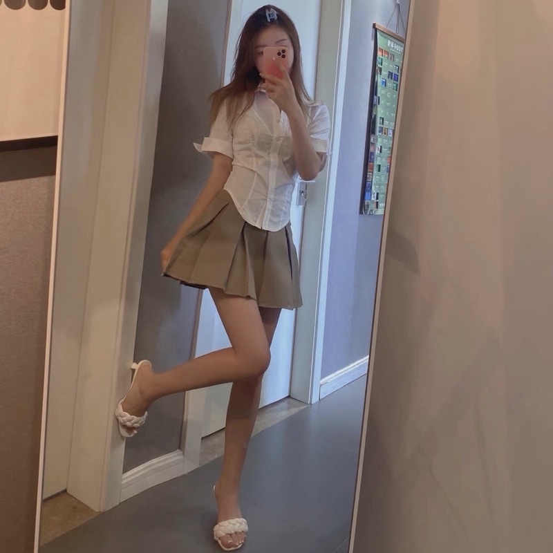 SET ÁO SƠ MI TRẮNG ÔM BODY MIX CHÂN VÁY TENNIS PHONG CÁCH SANG CHẢNH CHIC GIRL