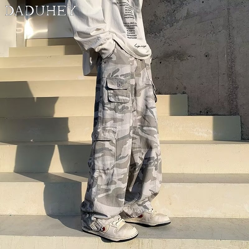 DaDuHey Men's Summer High Street European and American Style Retro Overalls Ins Trendy Fashion Hip Hop Straight Wide Leg Casual Pants