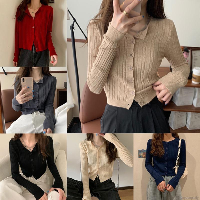 Áo khoác cardigan tay dài dáng ngắn phong cách retro cá tính cho nữ
