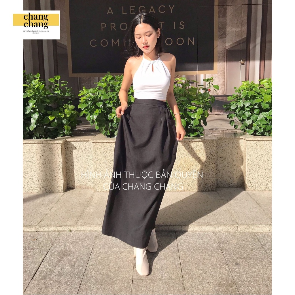 Váy Chống Nắng Lưng Thun Cài Nút Màu Đen Xếp Ly Siêu Xinh, Quây Che Nắng Thiết Kế Vải Quần Tây