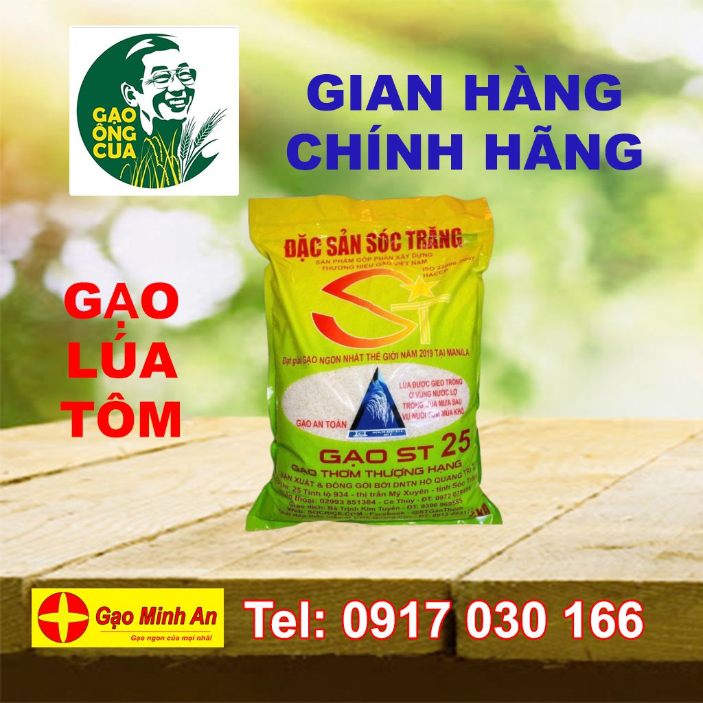 Gạo ST25 Sóc Trăng Lúa Tôm Chính Hãng DNTN Hồ Quang Trí túi 5kg