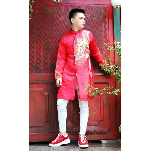 Áo dài cách tân nam chất gấm thương Hải
