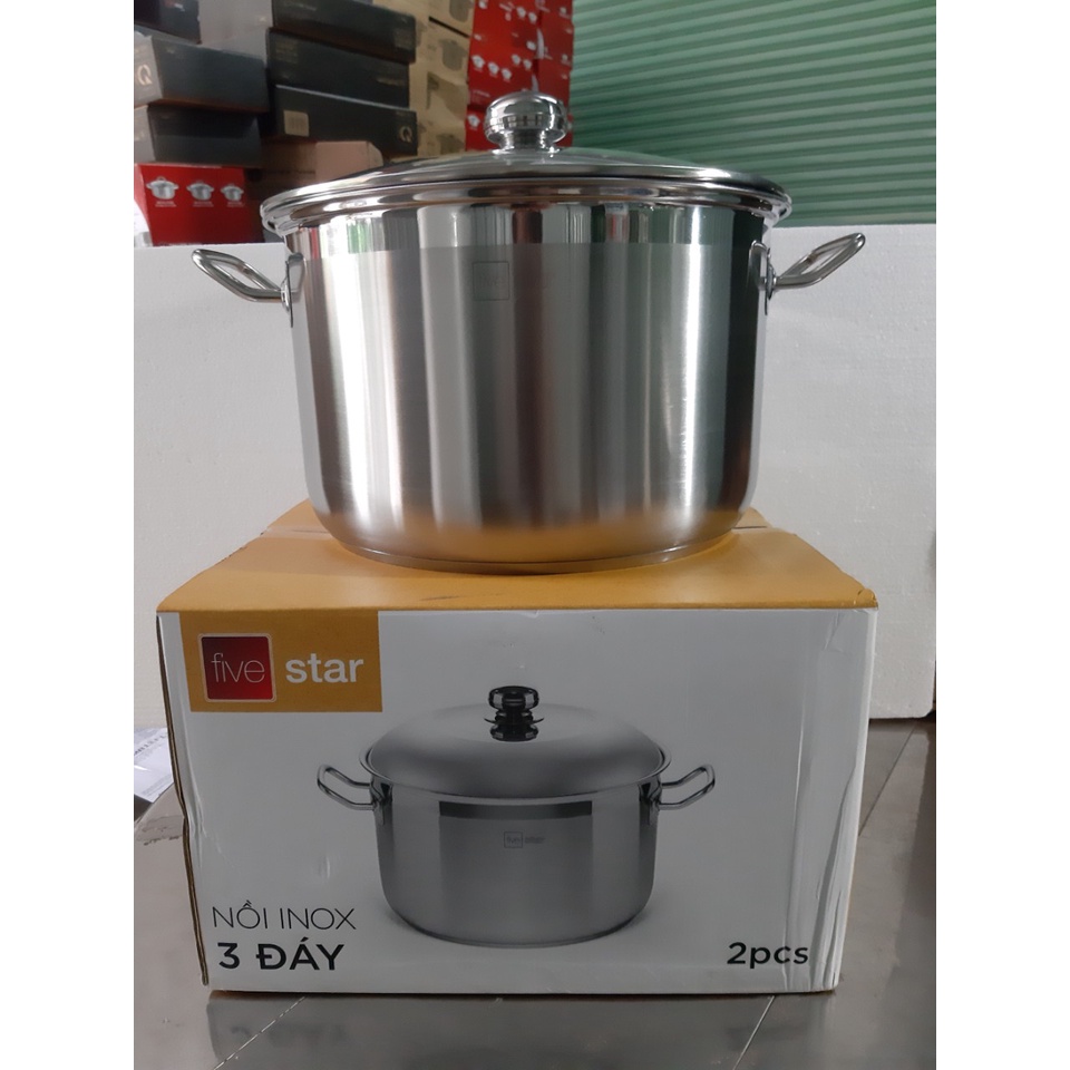 Nồi luộc gà inox 430 bếp từ 3 đáy Fivestar Standard 36cm nắp kính.Tặng 2 vá canh inox - .Sử dụng được với bếp từ