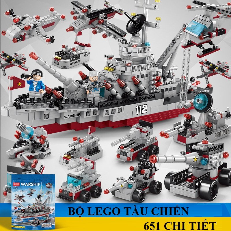 BỘ ĐỒ CHƠI XẾP HÌNH TÀU CHIẾN HẠM, CHIẾN THUYỀN  - Đồ Chơi Lắp Ráp Tàu Hải Quân