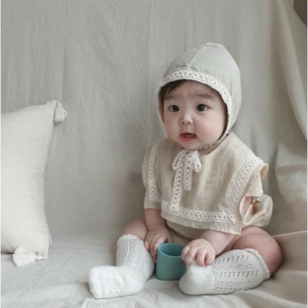 Bodysuit Màu Trơn Kèm nón Cho Bé 0-2 Tuổi