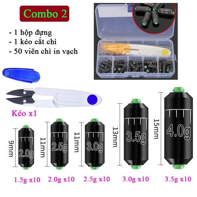 COMBO 50 VIÊN CHÌ LÁ CÂU ĐÀI +KÉO CẮT CHÌ SẮC LẸM ĐỦ SIZE