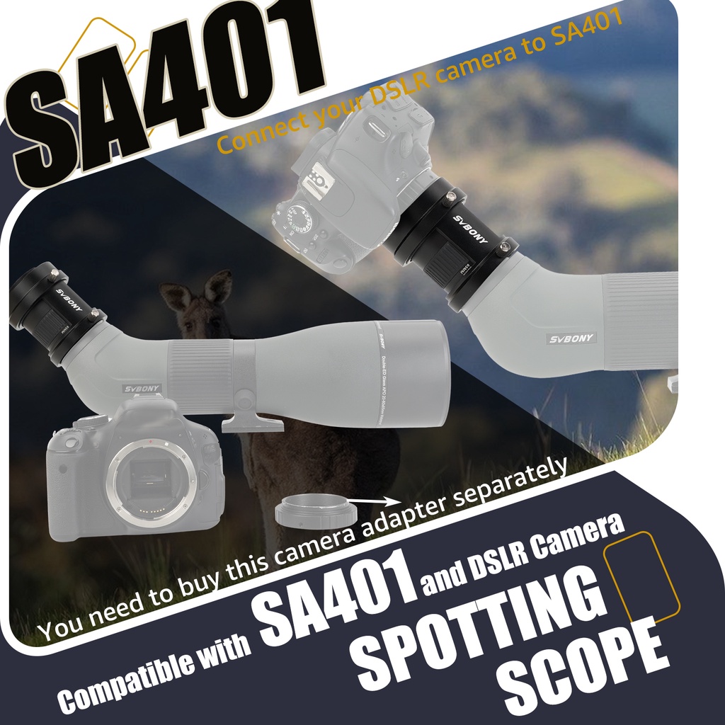 Bộ điều hợp ống camera SVBONY SA407 Tương thích với Phạm vi đốm SA401 để chụp ảnh phong cảnh động vật hoang dã chim