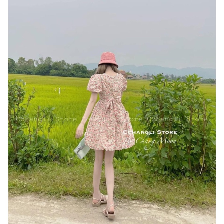 Váy babydoll đầm babydoll tay phồng cổ phối ren