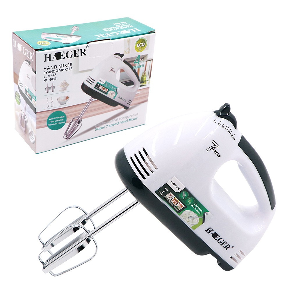 [ LỖI 1 ĐỔI 1 - BẢO HÀNH 1 NĂM ] Máy đánh trứng cầm tay mini Haeger 6633 - 7 tốc độ - 260W cao cấp không gỉ