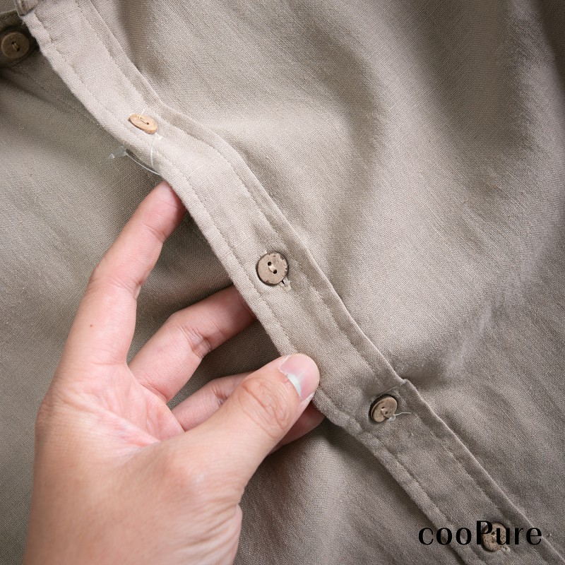 Áo sơ mi dài tay cooPure 100% đũi recyle mềm mịn, hình thêu tinh tế NO.2254 (4 màu)