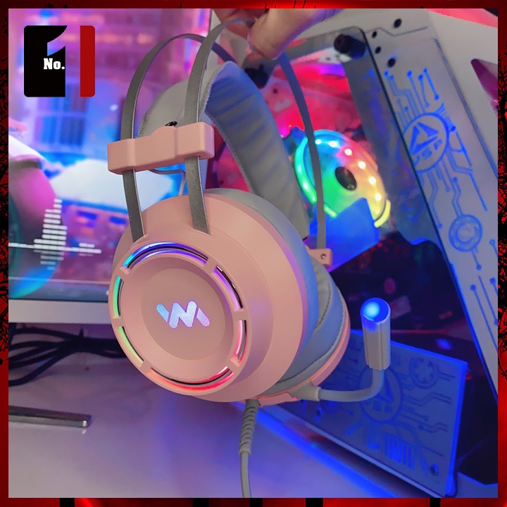 Tai Nghe Máy Tính Chụp Tai Có Mic Wangming 9800s Màu Hồng Led Rgb Tai Nghe Headphone Vi Tính Laptop Pc Có Dây