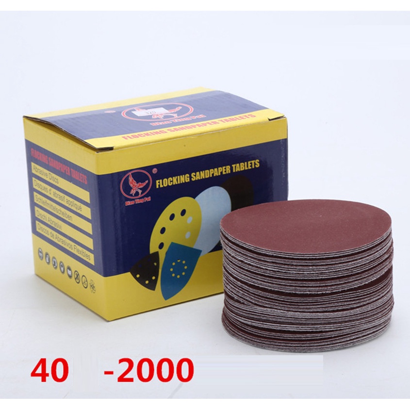 Combo 40 Giấy mài nhám xếp tròn 100mm đánh bóng, mặt sau tự dính AOTUO 4 inch 5 inch với mật độ hạt từ 60 tới 2000