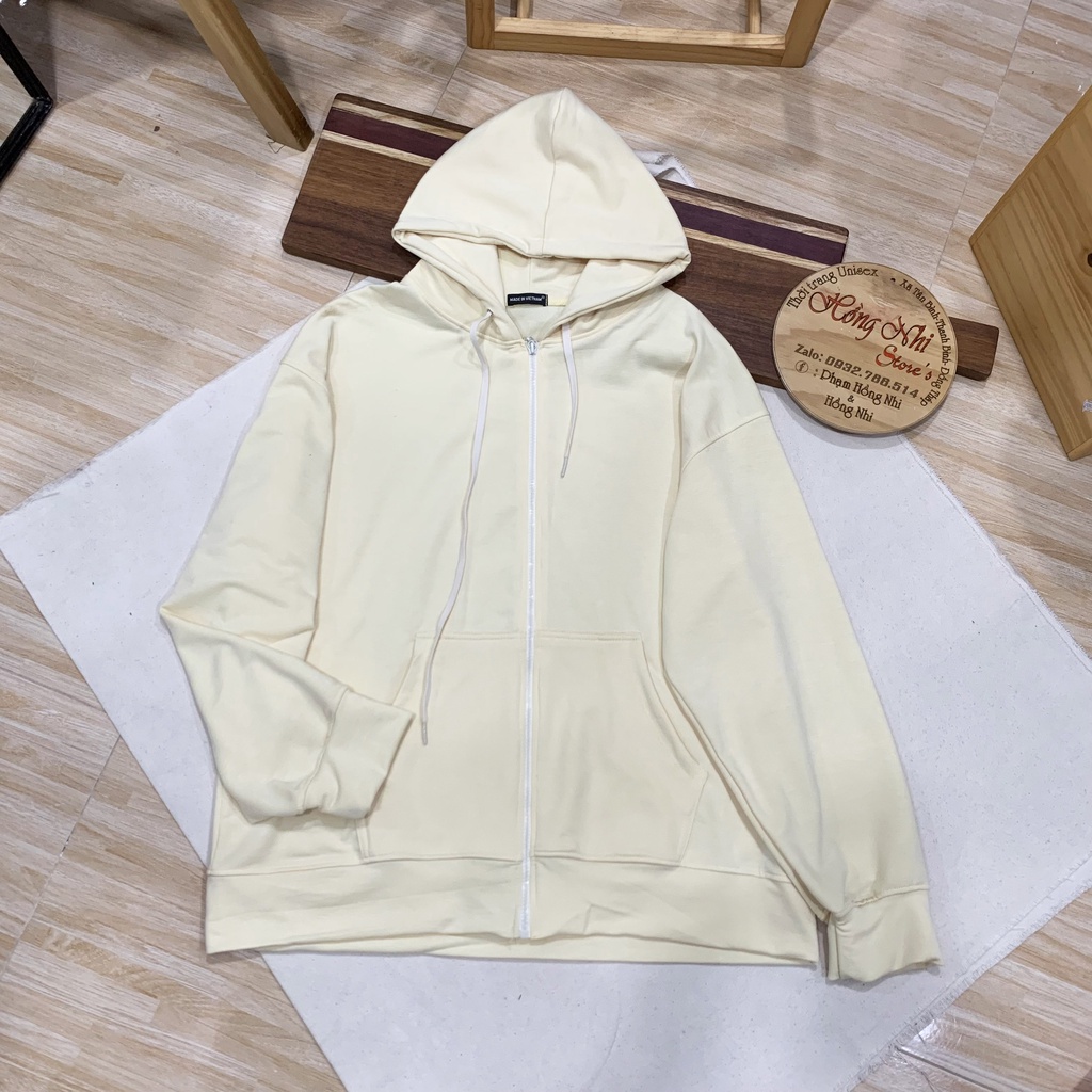 Áo Khoác Hoodie Zip Trơn Oversize Ulzzang Unisex Hoodie Dây Kéo Màu Kem Dáng Rộng - MM