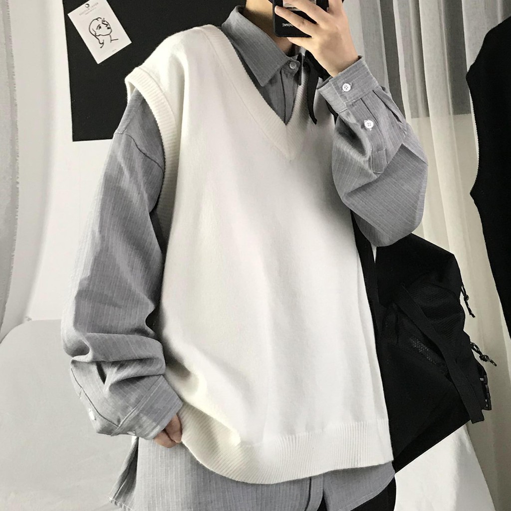 Áo Sweater cổ V không tay thời trang simple Hàn Quốc bigsize unisex áo vest áo len nam hàn quốc cho nam