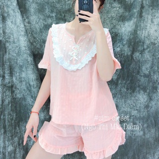 Bộ tiểu thư bánh bèo chấm bi. Hàng sẵn. Ảnh thật tự chụp