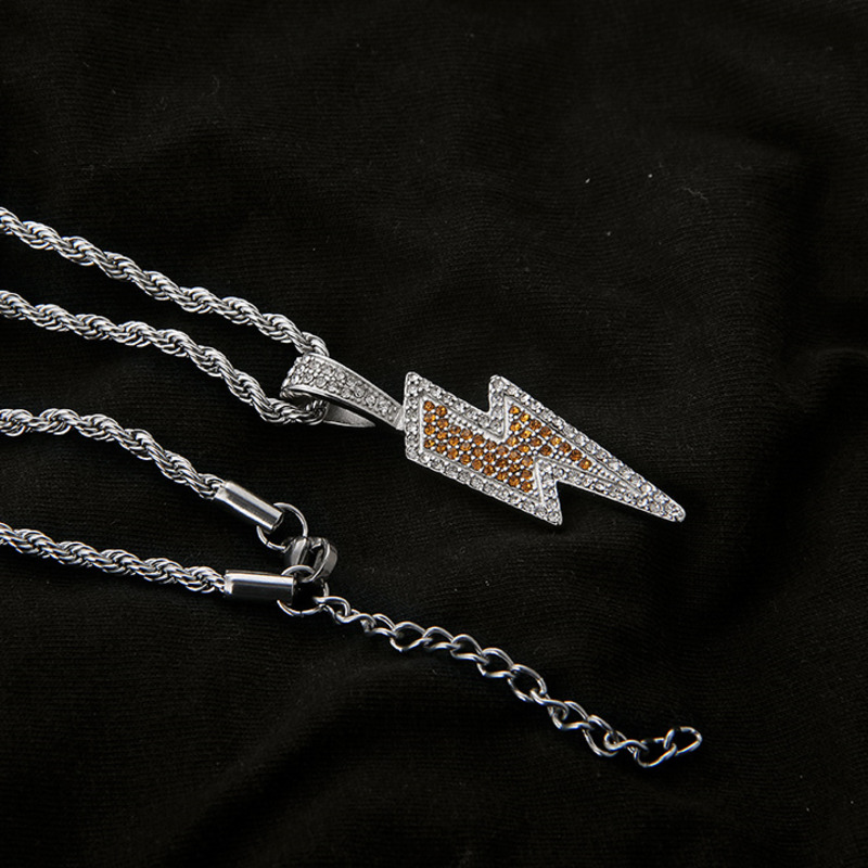 Dây chuyền 22729 mặt hình tia chớp đính kim cương phong cách hip hop đường phố cá tính cho nam