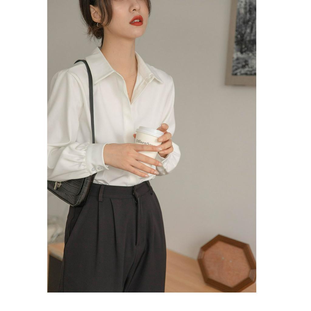 Áo sơ mi nữ dài tay form rộng cổ tay bo phồng tiểu thư thanh lịch áo sơ mi nữ chất liệu lụa cao cấp mềm mịn thoáng mát