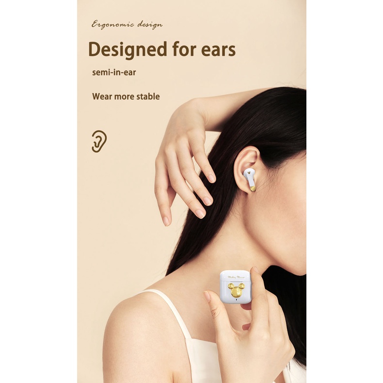 Tai Nghe Bluetooth Không Dây Mini TWS 3D Âm Thanh Nổi Kèm Mic Hình Nhân Vật Disney