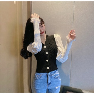 [Order + Ảnh thật] Áo Len Mỏng Cổ V Dài Tay Cách Điệu