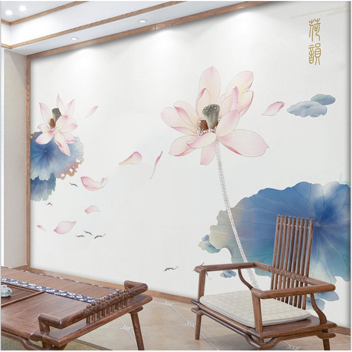 Decal dán tường trang trí - CÁ SEN HỒNG ĐÀI XANH TAO NHÃ THANH LỊCH THANH LỊCH