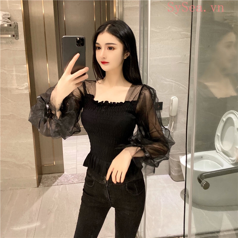 Áo Thun Nữ Tay Dài Phối Lưới Thời Trang Mùa Hè