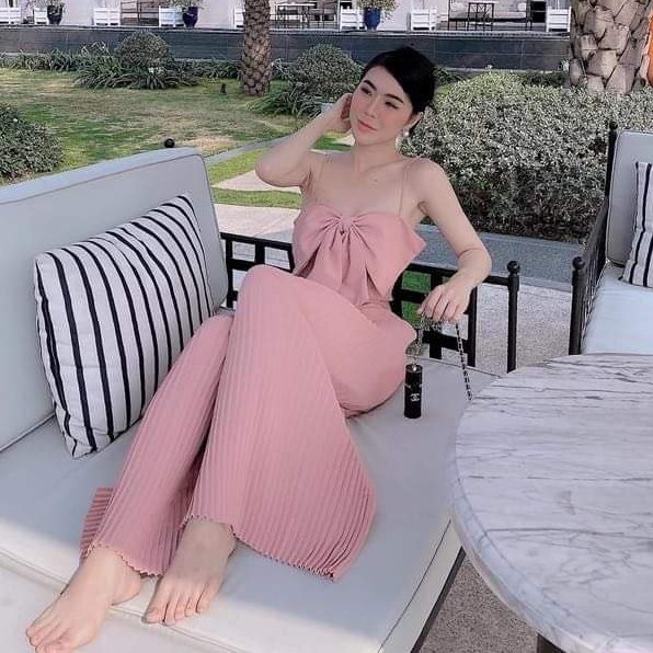 Set 2 Dây Dập Ly Nơ Ngực Mix Quần Suông Đi Biển Cực Hót