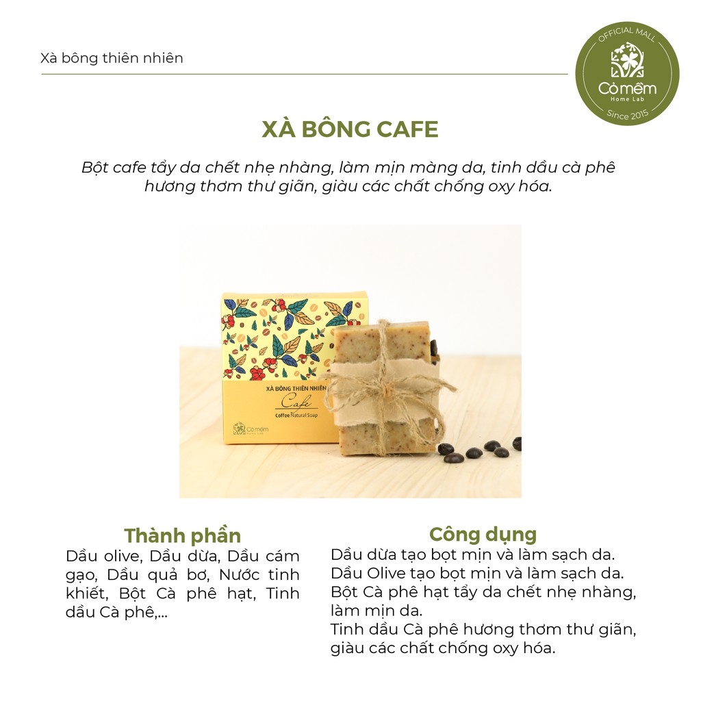 Xà Bông Tắm Và Rửa Mặt Thiên Nhiên An Toàn Cafe Hương Bạc Hà Mát Lịm Cỏ Mềm 90g (Tặng túi lưới) | BigBuy360 - bigbuy360.vn