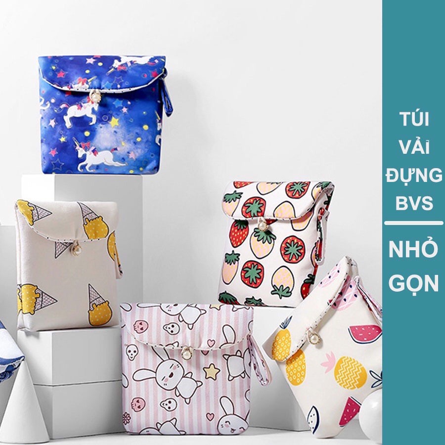 Túi Vải Đựng Băng Vệ Sinh Canvas Dễ Thương Nhiều Màu, Tiện Ích, Nhỏ Gọn Mang Theo Dễ Dàng