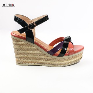 Dép nữ đế xuồng - giày nữ HT.NEO (4) da bóng cực sang, kiểu dáng sang chảnh kết hợp đế xuồng cực bắt mắt SDN76