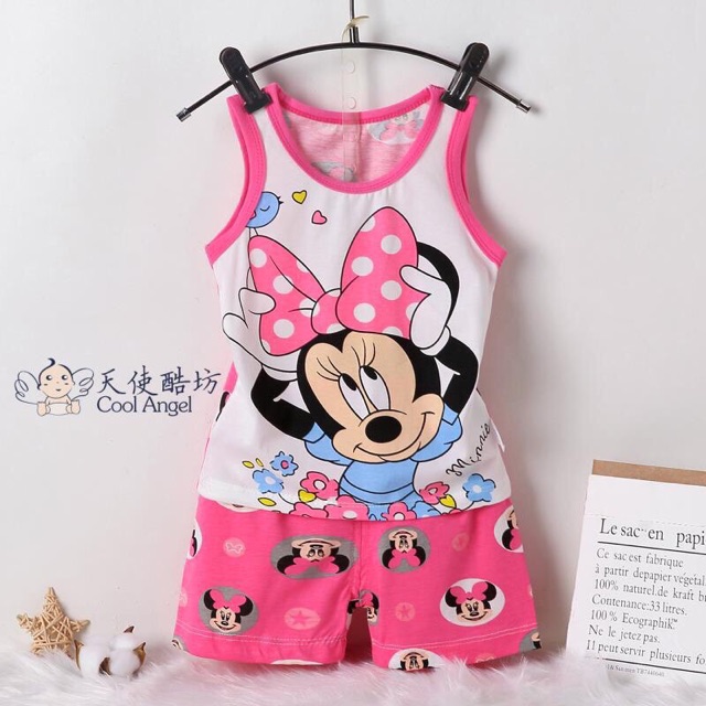 # Bộ đồ thun cotton ba lỗ bé gái# bộ đồ thun bé gái peppa,pony, kitty, thỏ, mickey, nàng tiên cá, mèo, voi#