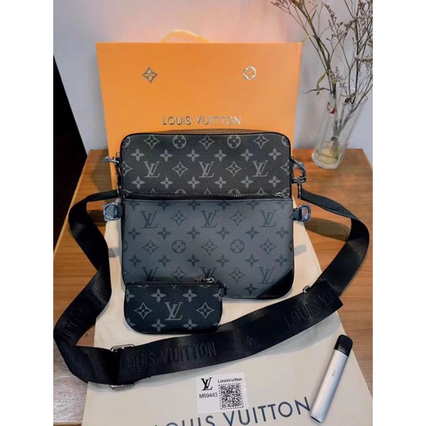 Túi nam LV / Louis Vuitton cổ điển hoa đen bạc TRIO ba trong một