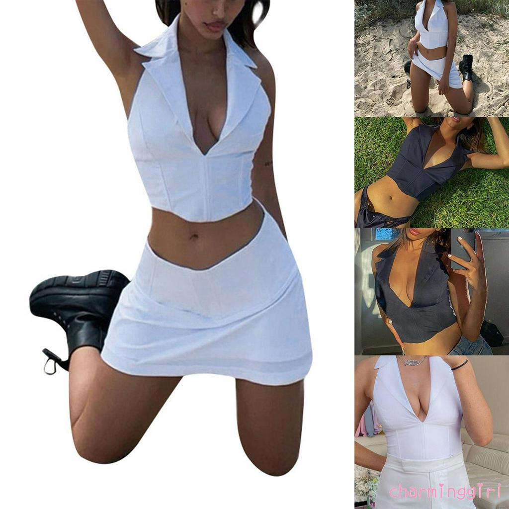 Áo Dây Nữ Cộc Tay Cổ Chữ V Hở Eo Quyến Rũ