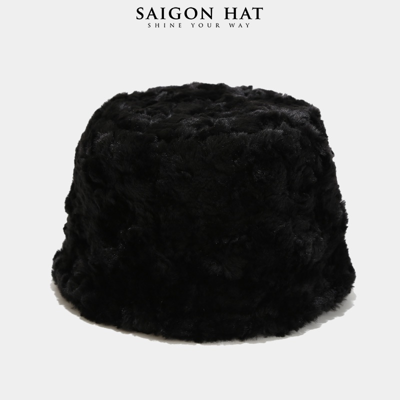 Nón bucket nữ lông mịn form cụp ngắn cá tính chuẩn form đẹp thời trang thu đông phong cách Hàn Quốc