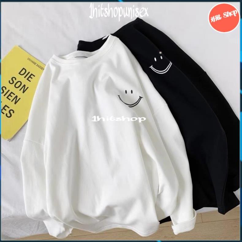 Áo thun tay dài nam nữ 1HITSHOPUNISEX Áo suông dài tay mặt cười form rộng thời trang thu đông 2 màu đen trắng