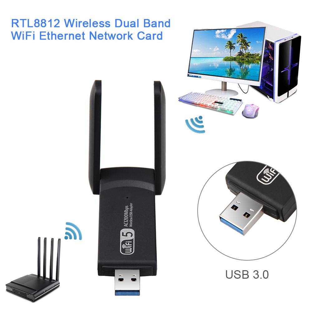 Bộ chuyển đổi Wi-Fi USB Băng tần kép 2.4G 5.8G không dây Thẻ mạng 1200Mbps với Bộ thu USB 3.0 kép Antenna