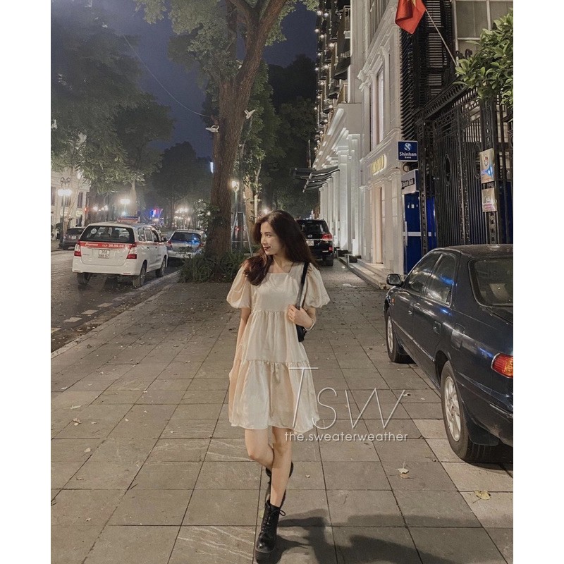 Váy babydoll voan trơn bồng bềnh 👗FREESHIP👗 Đầm nữ 3 tầng cổ tròn xinh xắn | BigBuy360 - bigbuy360.vn