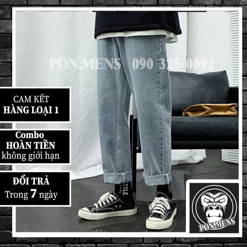 Quần jean baggy nam nữ ống suông rộng lưng chun xanh sẫm 2021 505 Pon.mens