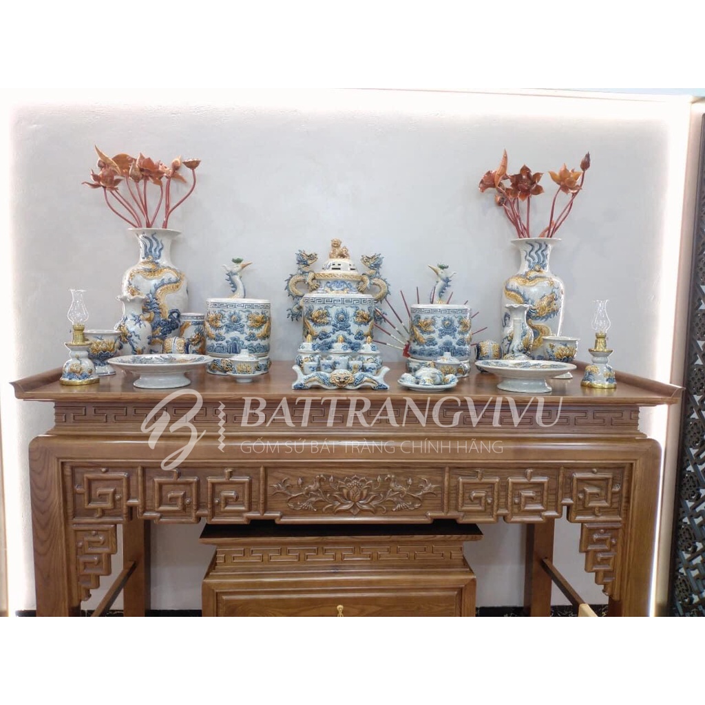 Choé Thờ Cúng, Chum Thờ Cúng Men Rạn Rồng Hoa Sen  -  Bát hương lư hương - bộ đồ cúng Bát T
