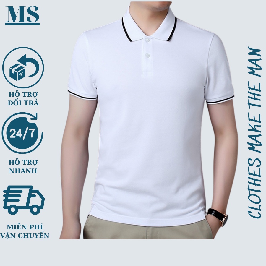 Áo polo nam, áo polo có viền tay chất liệu cotton cao cấp, áo thun phong cách Hàn Quốc thời trang nam Menswear