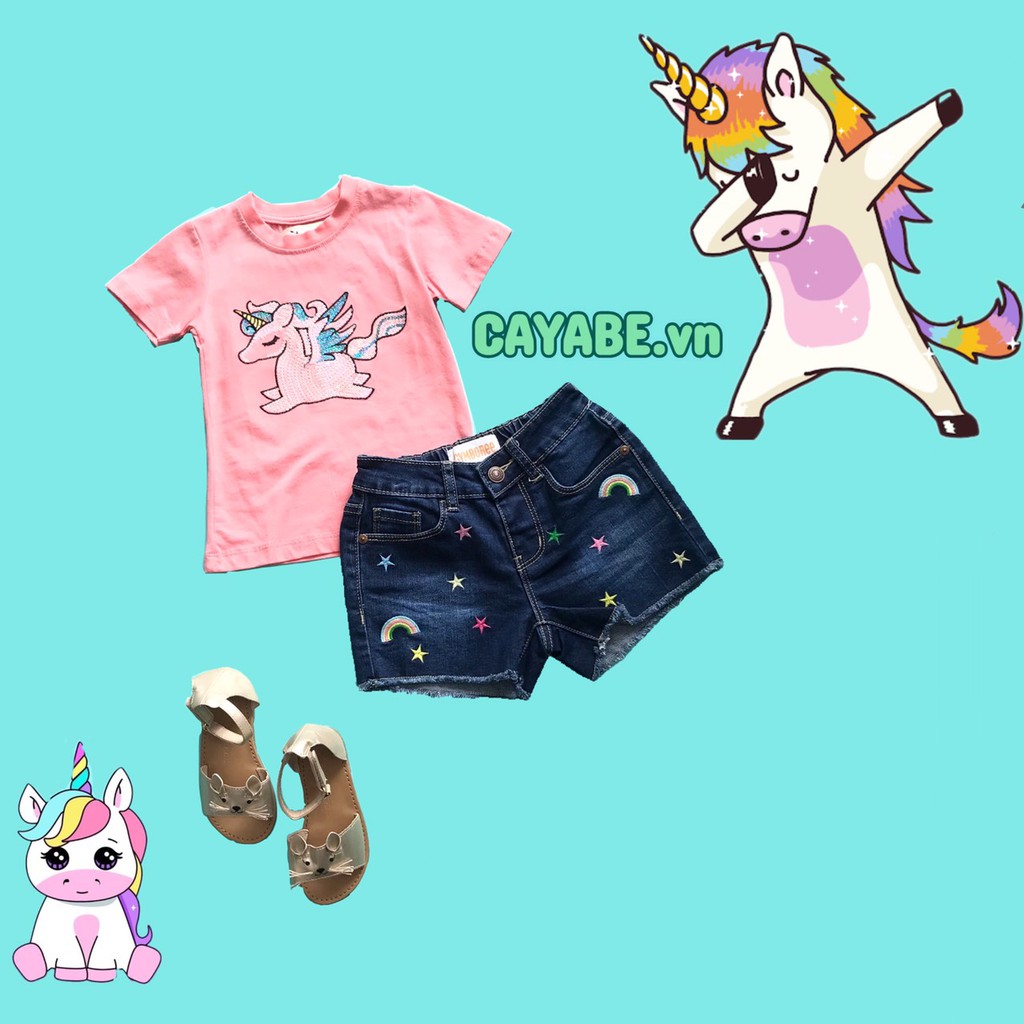 ÁO THUN BÉ GÁI CAYABE  NGỰA UNICORN MÀU HỒNG